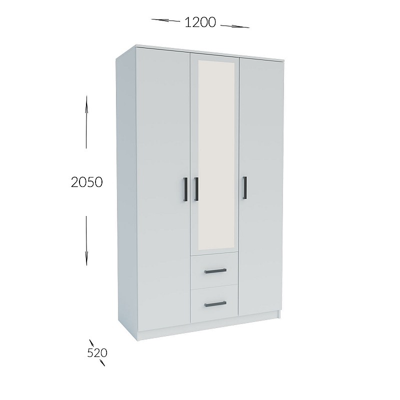 Ντουλάπα Τρίφυλλη Simple 3D2D Λευκή 120x52x205cm