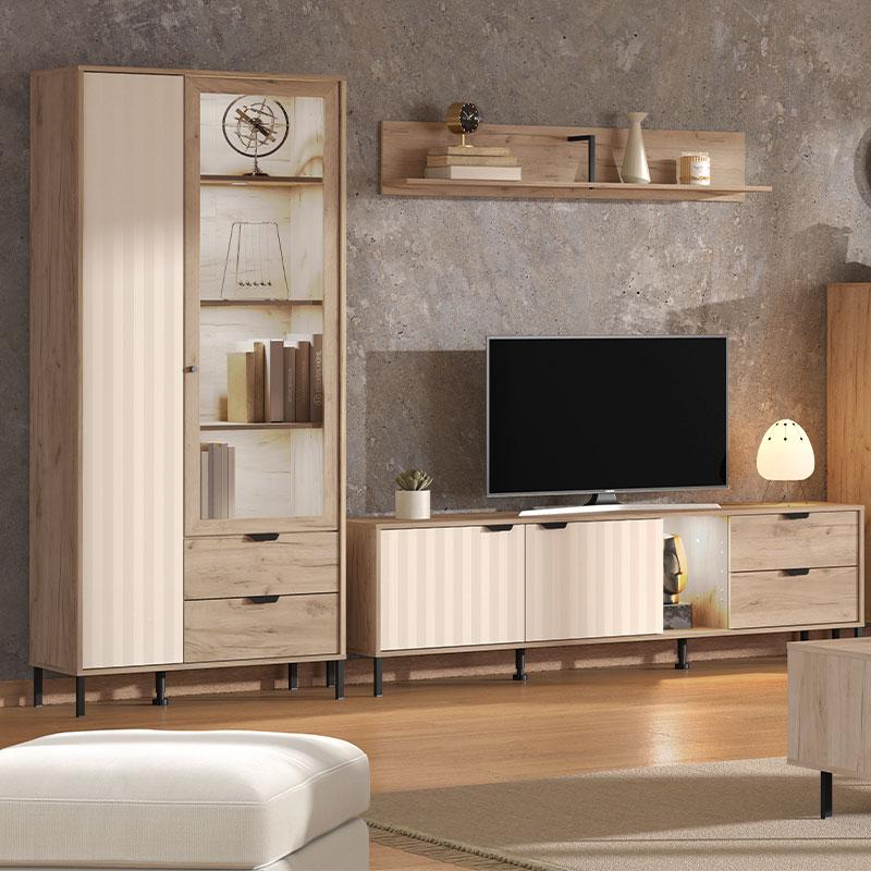 ΒΙΤΡΙΝΑ VANDEA 195 2K2F VS1 CASHMERE-GREY OAK 87x40x195εκ