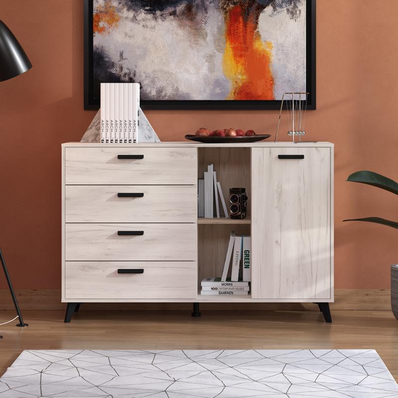 ΚΟΜΟΤΑ-ΜΠΟΥΦΕΣ UMBRIA 3K4F WHITE ΟΑΚ-GREY OAK 137,5x40x90,5εκ f.l.d