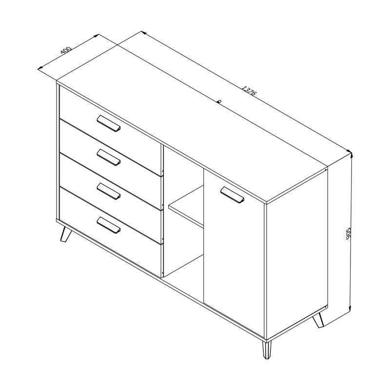 ΚΟΜΟΤΑ-ΜΠΟΥΦΕΣ UMBRIA 3K4F WHITE ΟΑΚ-GREY OAK 137,5x40x90,5εκ f.l.d