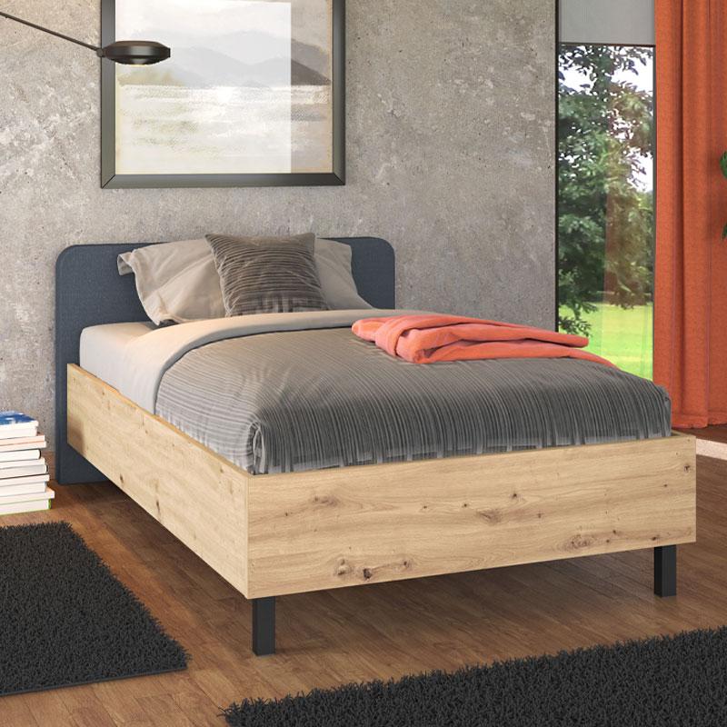 ΚΡΕΒΑΤΙ BARLETTA 120 GREY OAK ΜΕ ΓΚΡΙ ΥΦΑΣΜΑ 131x213,5x85,5εκ (120x200)