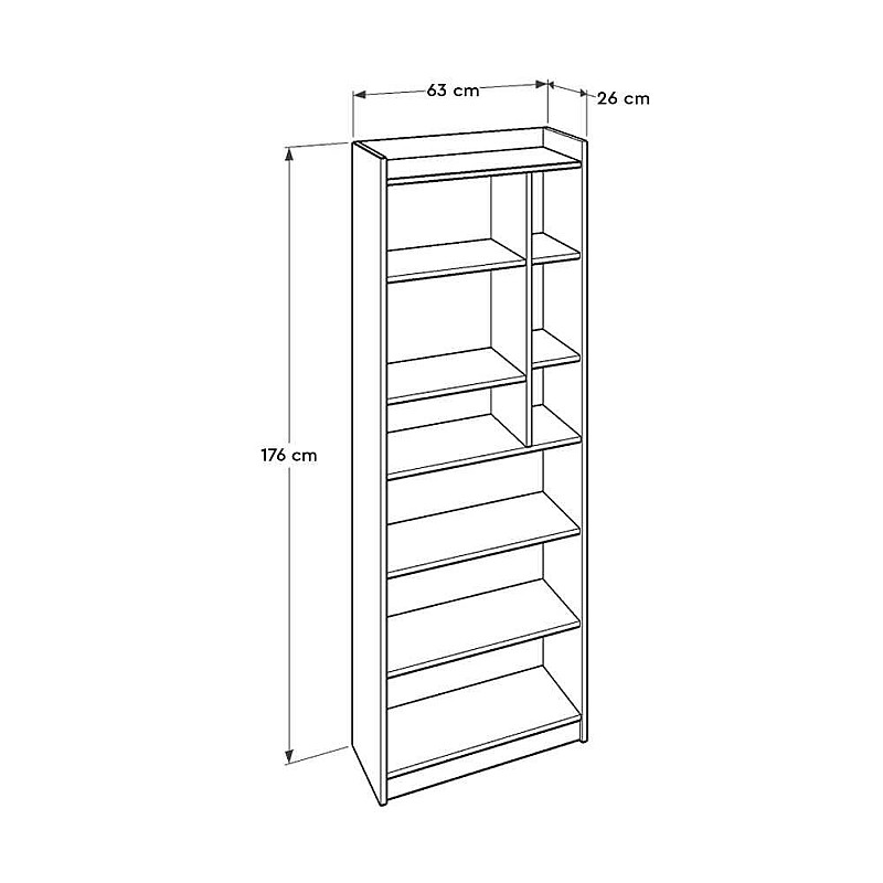 Βιβλιοθήκη με 7 ράφια σε χρώμα σονόμα 64x25x175