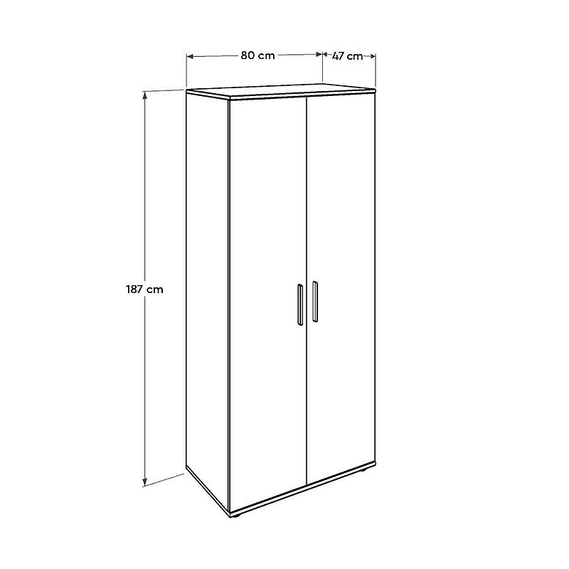 Ντουλάπα δίφυλλη σε χρώμα λευκό 80x47x187