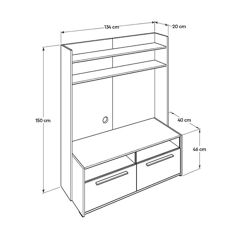 Έπιπλο τηλεόρασης σε χρώμα καρυδί-λευκό 134x40x150