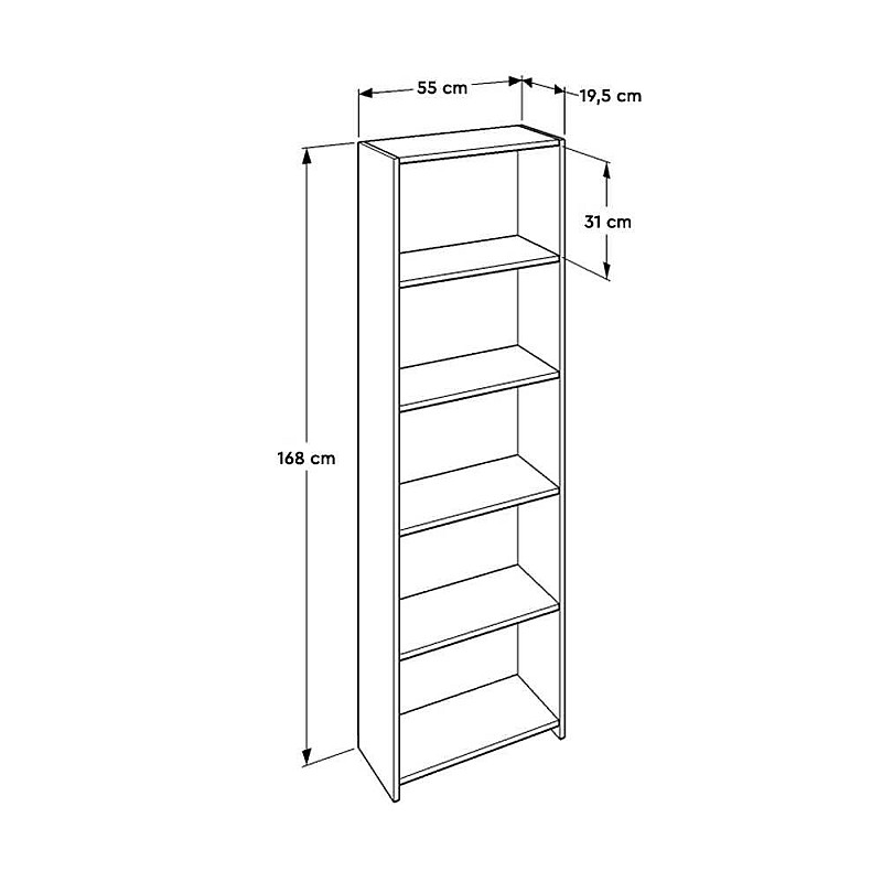 Βιβλιοθήκη με 5 ράφια σε χρώμα λευκό 55x19,5x168