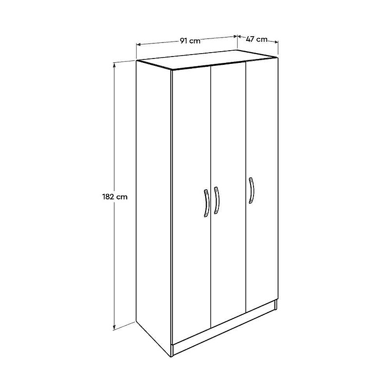 Ντουλάπα τρίφυλλη σε χρώμα σονόμα 91x47x182