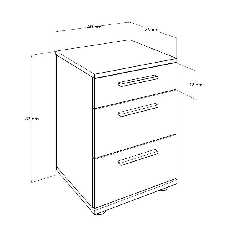 Κομοδίνο με 3 συρτάρια σε χρώμα σονόμα 40x39x57