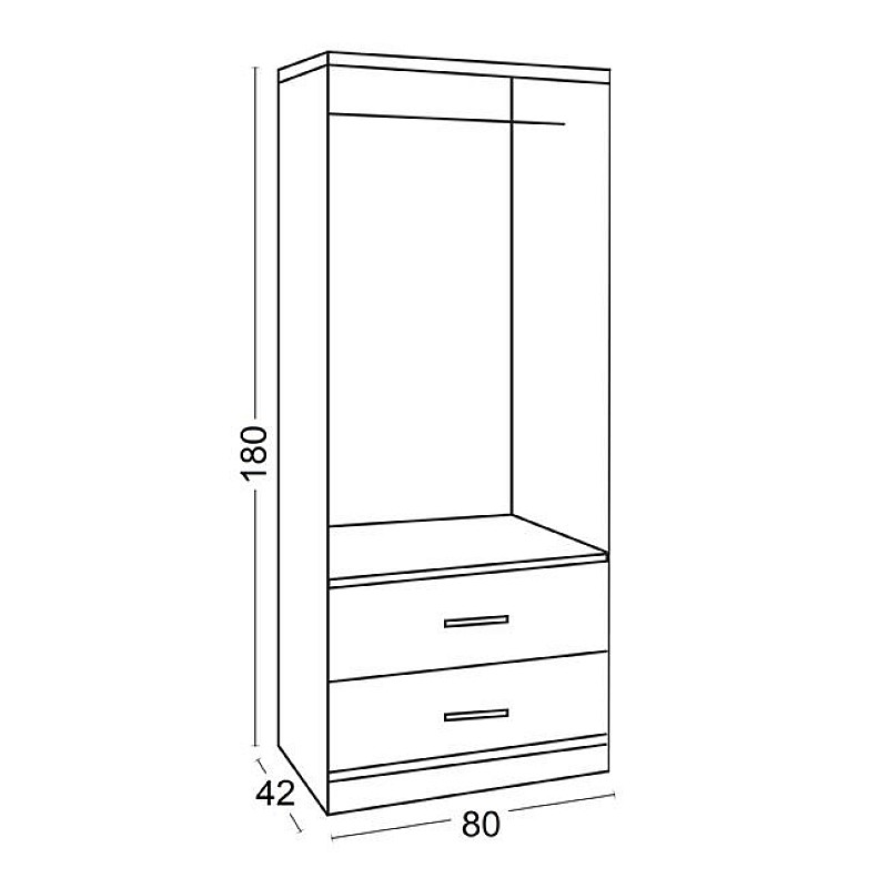 Ντουλάπα ρούχων δίφυλλη REAL με 2 συρτάρια χρώμα καρυδί 80x42.5x180.5 εκ.