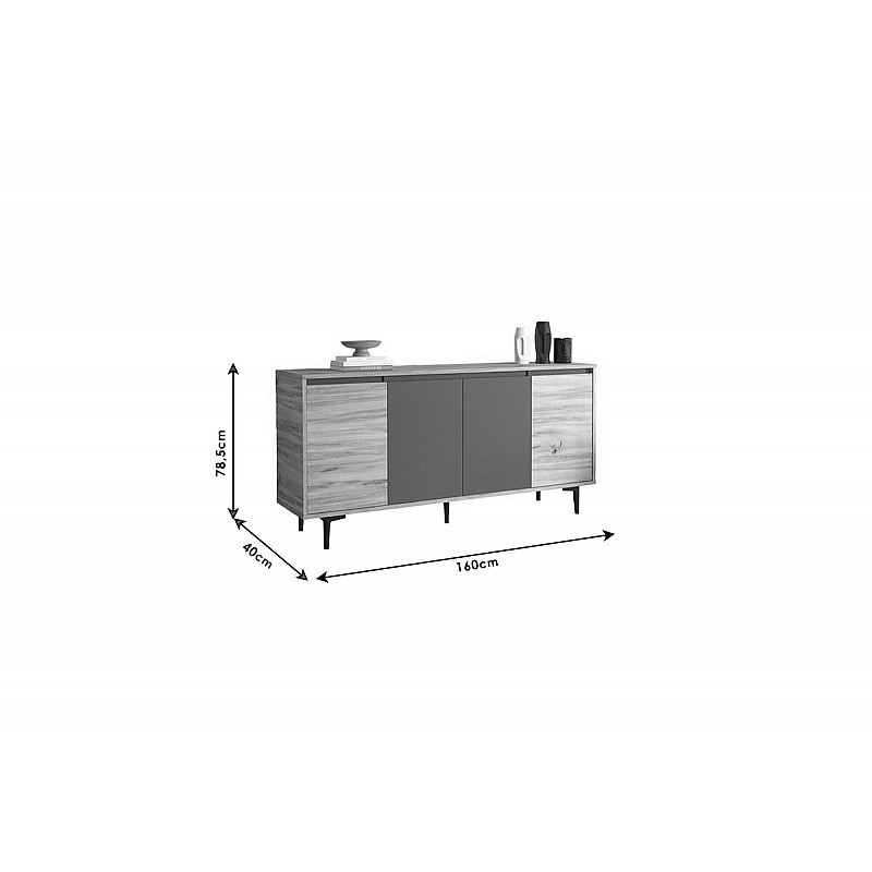 Μπουφές "VIANA" σε atlantic pine/ανθρακί χρώμα 160x40x79