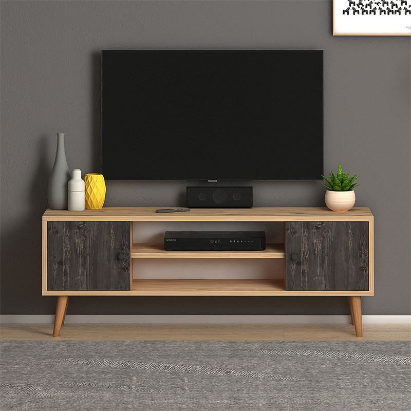 Έπιπλο τηλεόρασης Parma Megapap από μελαμίνη χρώμα industrial grey - oak 120x30x40εκ.