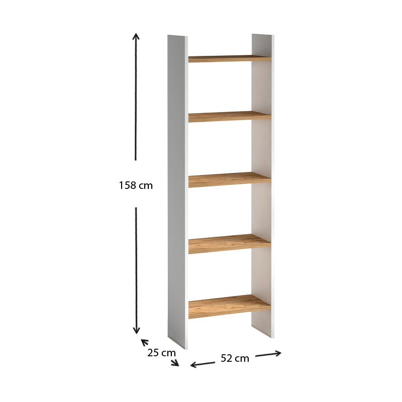 Βιβλιοθήκη μελαμίνης Flora Megapap χρώμα white pine 52x25x158εκ.