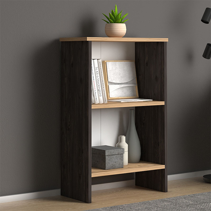 Βιβλιοθήκη μελαμίνης Flora Megapap χρώμα industrial grey - oak 52x25x80εκ.