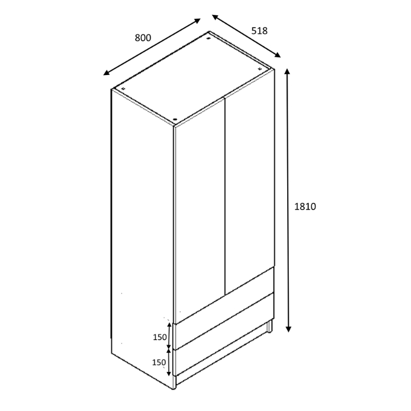 Ντουλάπα ρούχων Ricardo Megapap δίφυλλη χρώμα καρυδί 80x51,8x181εκ.