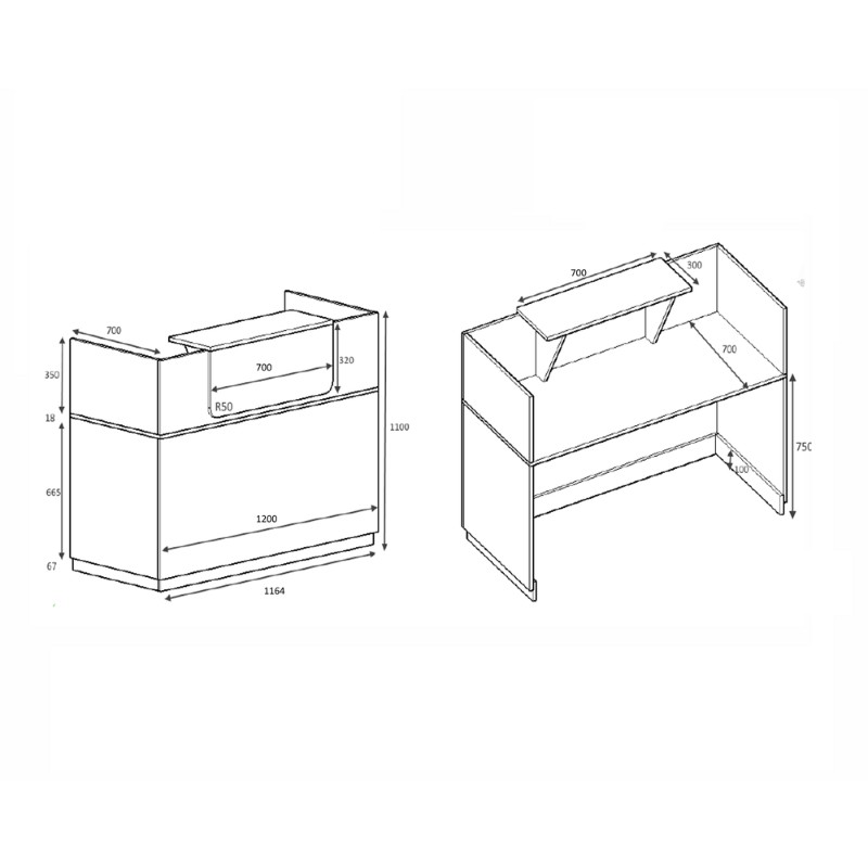 Γραφείο reception Lemmon Megapap χρώμα φυσικό οξιάς - ανθρακί 120x70x110εκ.