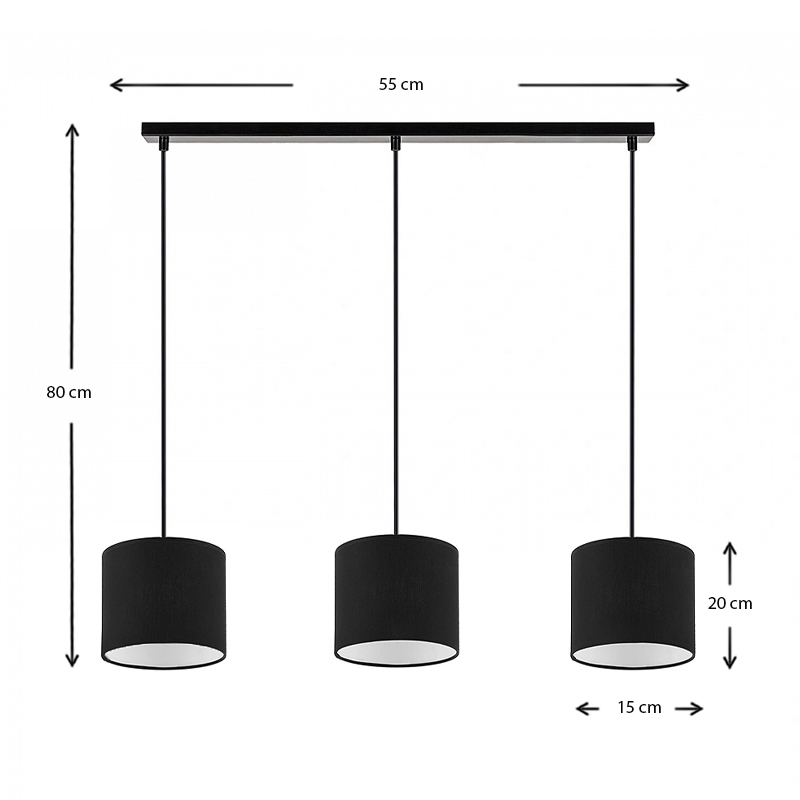 Φωτιστικό οροφής Morris Megapap E27 υφασμάτινο τρίφωτο χρώμα μαύρο 55x15x70εκ.