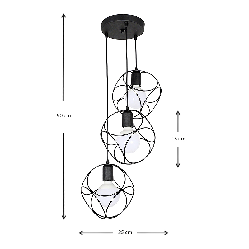 Φωτιστικό οροφής Lusita Megapap E27 μεταλλικό τρίφωτο χρώμα μαύρο 35x35x90εκ.