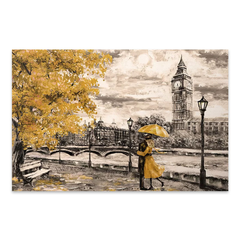 Πίνακας σε καμβά "Big Ben And Yellow Leaves" Megapap ψηφιακής εκτύπωσης 125x80x3εκ.