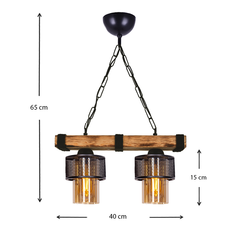 Φωτιστικό οροφής Eliana Megapap E27 ξύλινο/μεταλλικό δίφωτο σε μαύρο/καρυδί 40x15x65εκ.