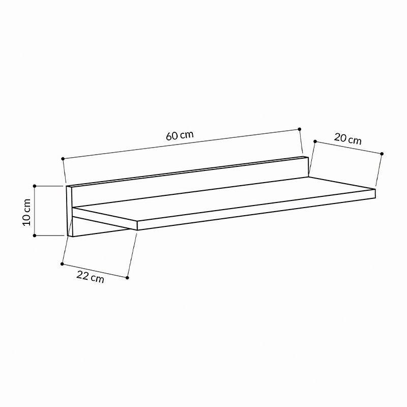 Ραφιέρα τοίχου Simple Megapap μελαμίνης χρώμα λευκό 60x24x10εκ.