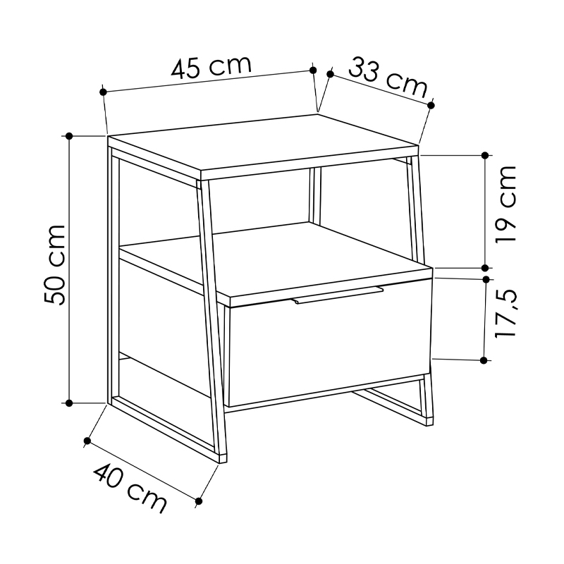 Κομοδίνο μελαμίνης Pal Megapap χρώμα ανθρακί 45x40x50εκ.