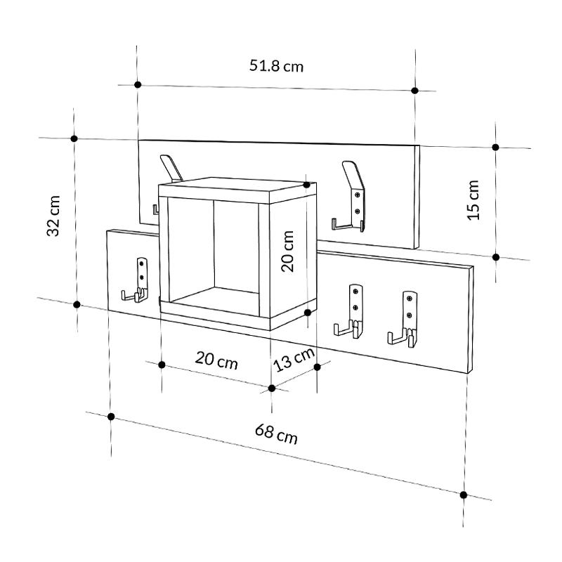 Κρεμάστρα τοίχου Lumina Megapap χρώμα sapphire oak - ανθρακί 68x14,8x32εκ.