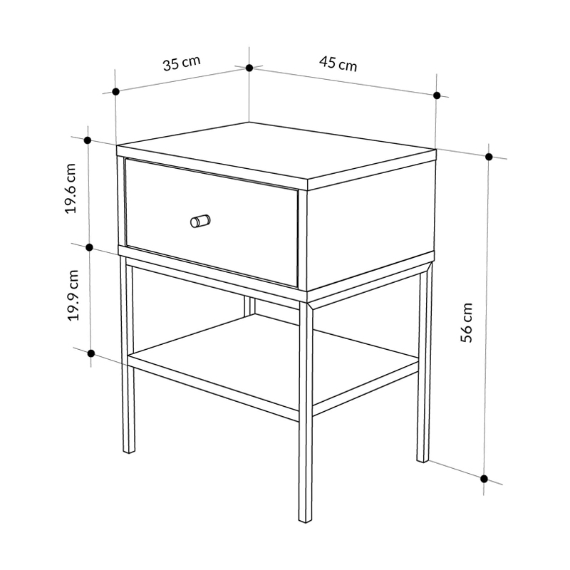 Κομοδίνο Lisa Megapap χρώμα saphhire oak 45x35x56εκ.