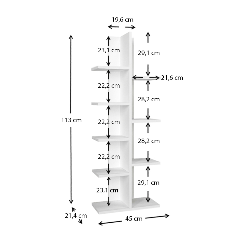 Βιβλιοθήκη μελαμίνης Tree Megapap χρώμα λευκό 45x21,4x113εκ.