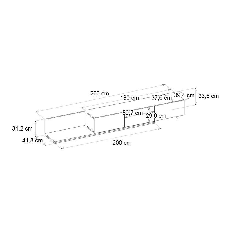 Έπιπλο τηλεόρασης Enstey Megapap χρώμα μαύρο 260x41,8x33,5εκ.