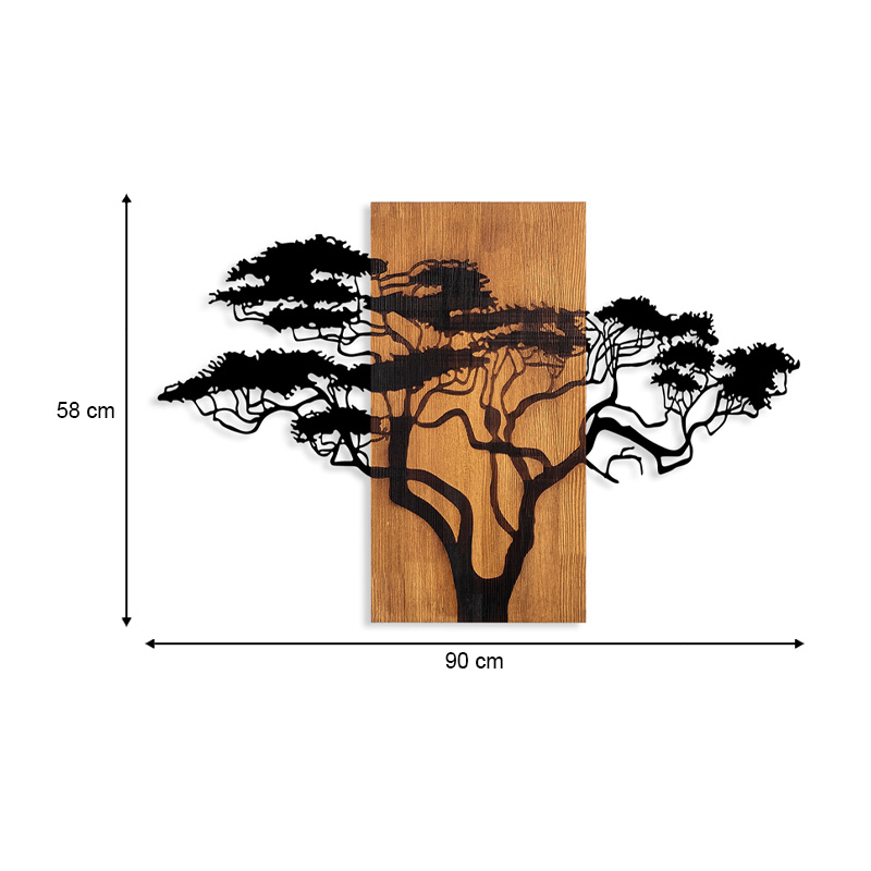 Διακοσμητικό τοίχου Acacia Tree Megapap ξύλινο - μεταλλικό χρώμα καρυδί - μαύρο 90x3x58εκ.