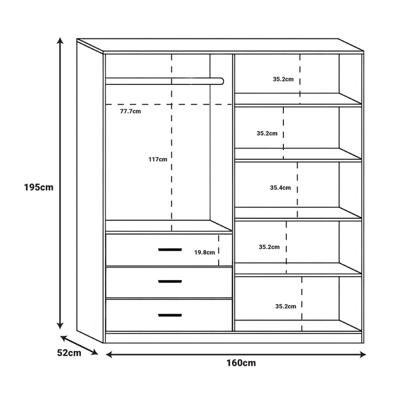 Ντουλάπα Sonlen Pakoworld Σε Καρυδί-Ανθρακί Απόχρωση 160X52X195Εκ