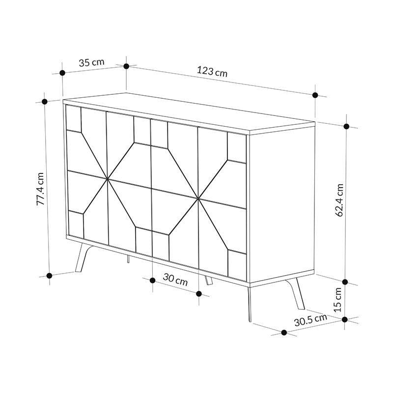 Μπουφές Ursula Pakoworld Μαύρο Μαρμάρου 123X35X77.5Εκ