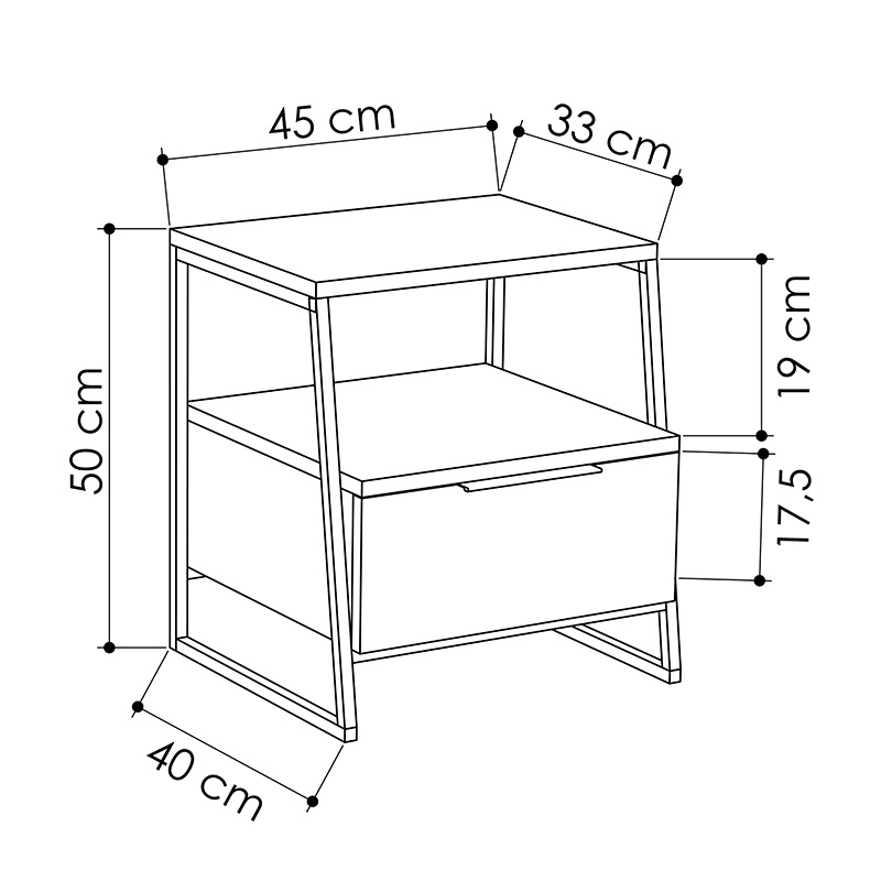 Κομοδίνο Johana Pakoworld Μαύρο-Oak 45X40X50Εκ