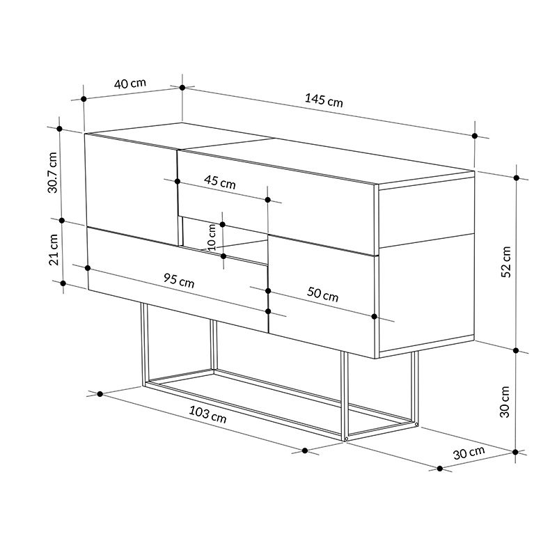 Μπουφές Roberta Pakoworld Μόκα-Λευκό Μαρμάρου 145X40X82Εκ