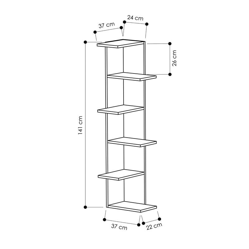 Βιβλιoθήκη Γωνιακή Saso Pakoworld Μελαμίνης Oak 37X37X141Εκ