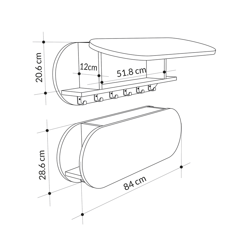 Κρεμάστρα Τοίχου Kroma Pakoworld Γκρι Μελαμίνης 84X15.5X28.5Εκ