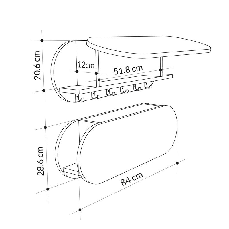 Κρεμάστρα Τοίχου Kroma Pakoworld Λευκό Μελαμίνης 84X15.5X28.5Εκ