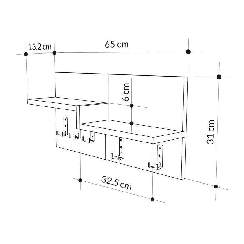 Κρεμάστρα Τοίχου Harm Pakoworld Oak-Λευκό Μελαμίνης 65X15X31Εκ