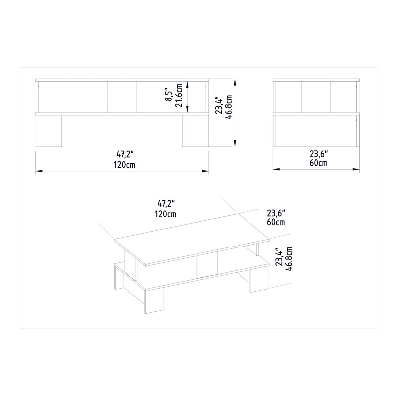 Τραπέζι Σαλονιού Olly Pakoworld Λευκό 120X60X47Εκ