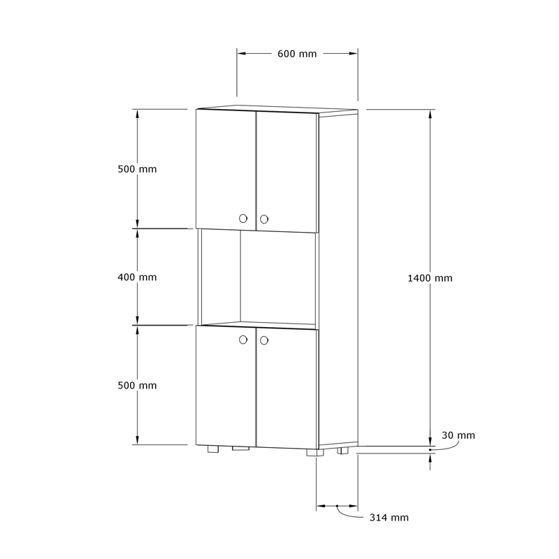 Ντουλάπα Κουζίνας Guzel Pakoworld Σε Λευκή Απόχρωση 60X31.4X140Εκ