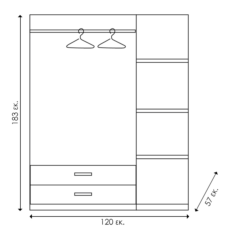 Ντουλάπα Ρούχων Τρίφυλλη Olympus Pakoworld Χρώμα Wenge 120X57X183Εκ