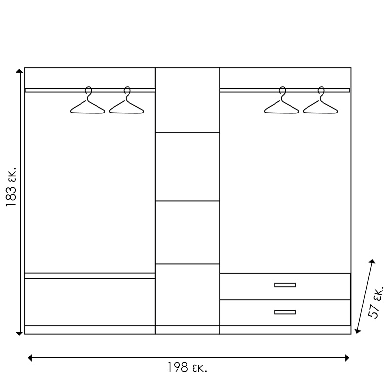 Ντουλάπα Ρούχων Πεντάφυλλη Olympus Pakoworld Χρώμα Wenge 198X57X183Εκ