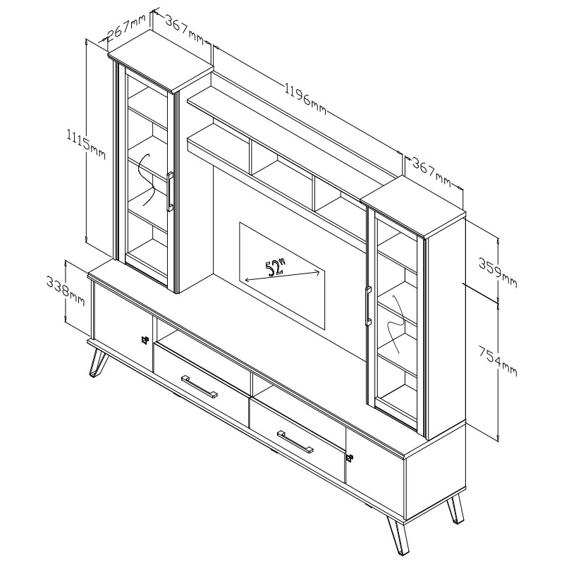 Σύνθετο Σαλονιού Bruno Pakoworld Χρώμα Viscount - Toro 200X39X170Εκ