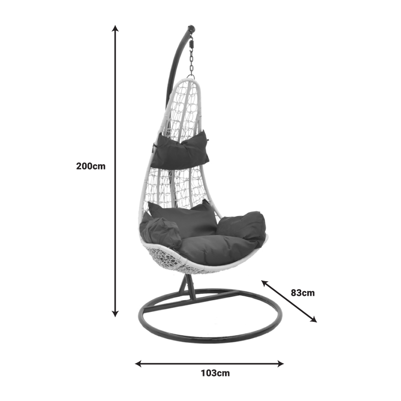 Κούνια Κήπου Soleil Pakoworld Κρεμαστή Pp Σε Φυσικό Χρώμα Και Μαύρο Μέταλλο 103X83X200Εκ