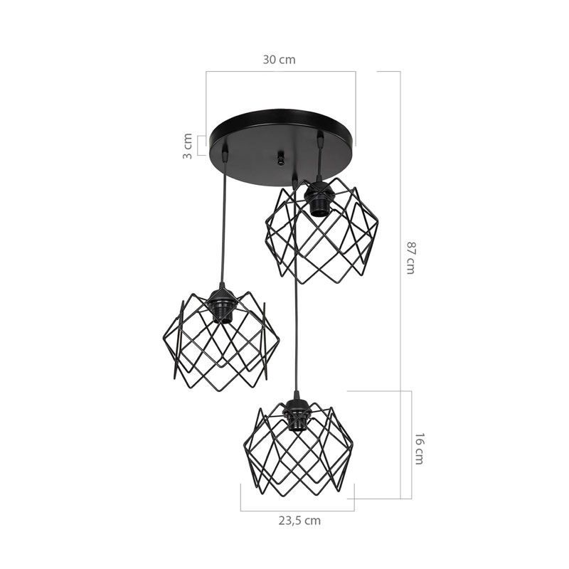 Φωτιστικό Οροφής Τρίφωτο Pwl-1021 Pakoworld Ε27 Μαύρο Φ40X80Εκ