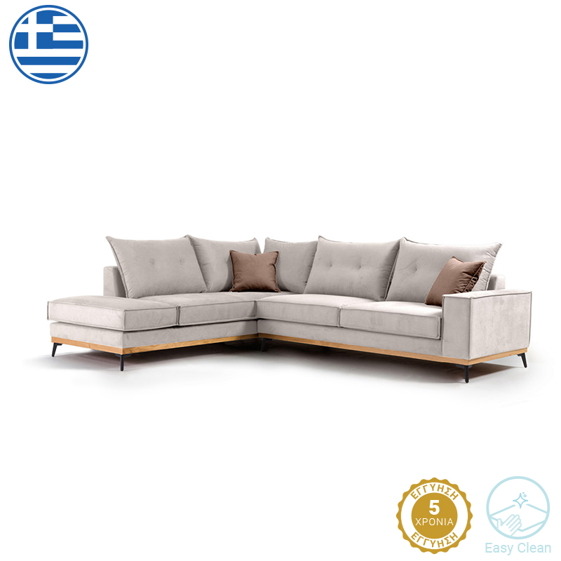 Γωνιακός Καναπές Δεξιά Γωνία Luxury Ii Pakoworld Ύφασμα Cream-Mocha 290X235X95Εκ