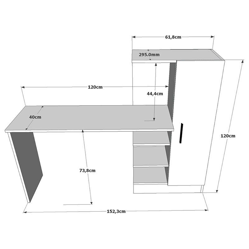 Γραφείο-Ραφιέρα Kary Pakoworld Λευκό-Oak 152,5X40X120Εκ