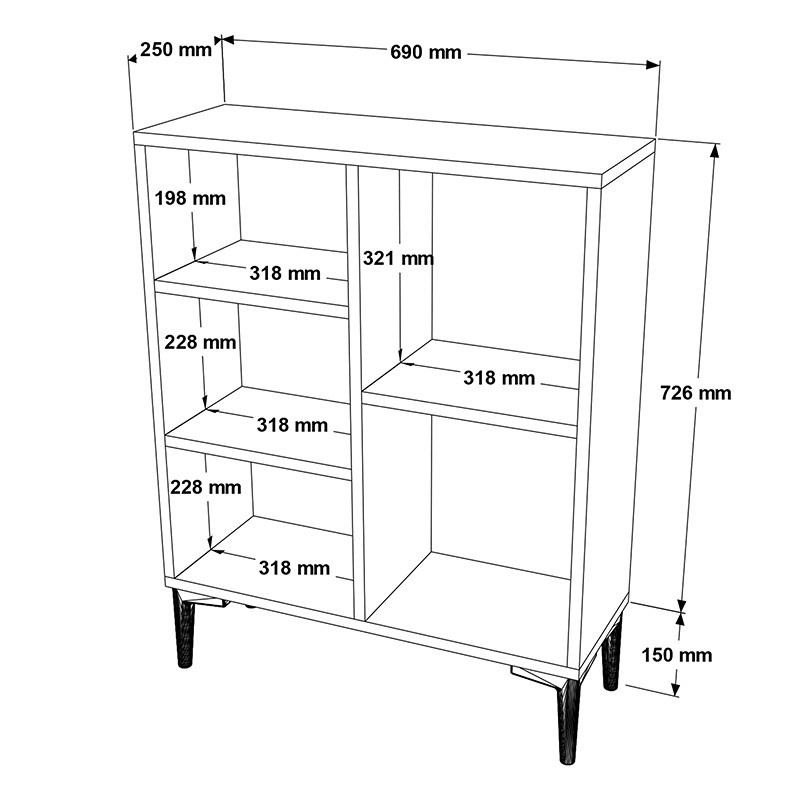 Βιβλιοθήκη Χαμηλή Neville Pakoworld Cement-Καρυδί 69X25X87.6Εκ