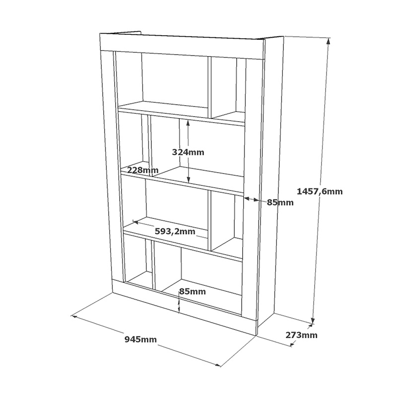 Βιβλιοθήκη Caring Pakoworld Λευκό-Sonoma 94.5X27X145.5Εκ