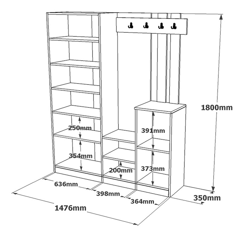 Έπιπλο Εισόδου Doorse Pakoworld Μελαμίνης Ανθρακί-Sonoma 147.5X35X180Εκ