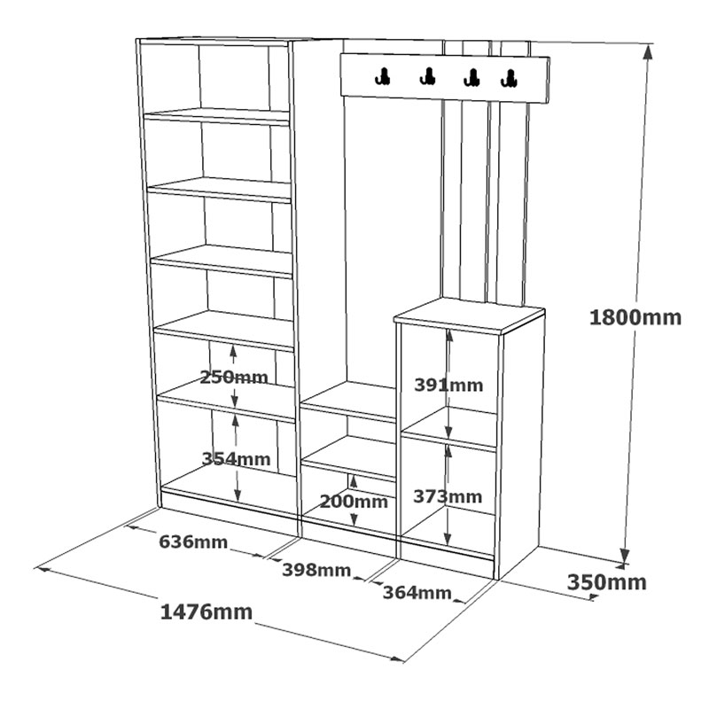 Έπιπλο Εισόδου Doorse Pakoworld Μελαμίνης Λευκό-Sonoma 147.5X35X180Εκ